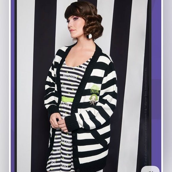 Unique Vintage x Beetlejuice Black & White Stripes & Bugs Halloween Dress, NWT! - Picture 4 of 16
